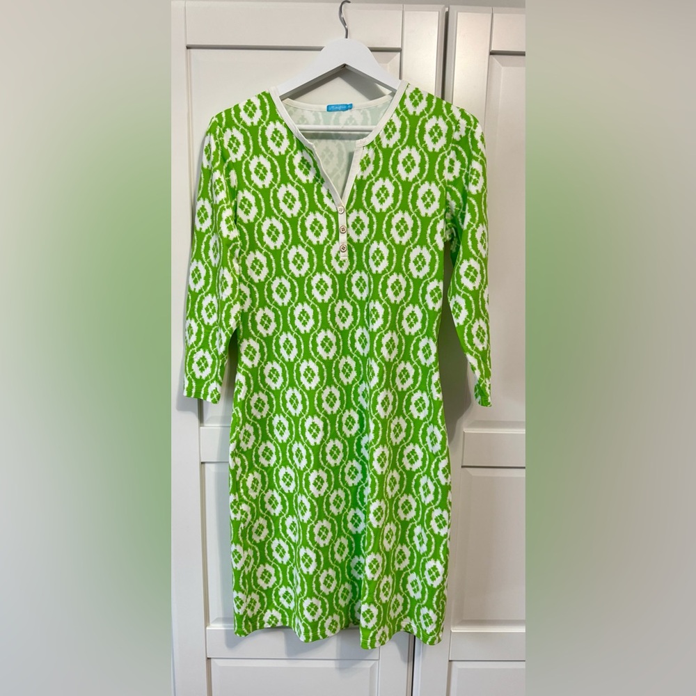 J. McLaughlin Catalina Cloth Geometric‎ Print Knit Green 3/4 Sleeve Dress Size:M
